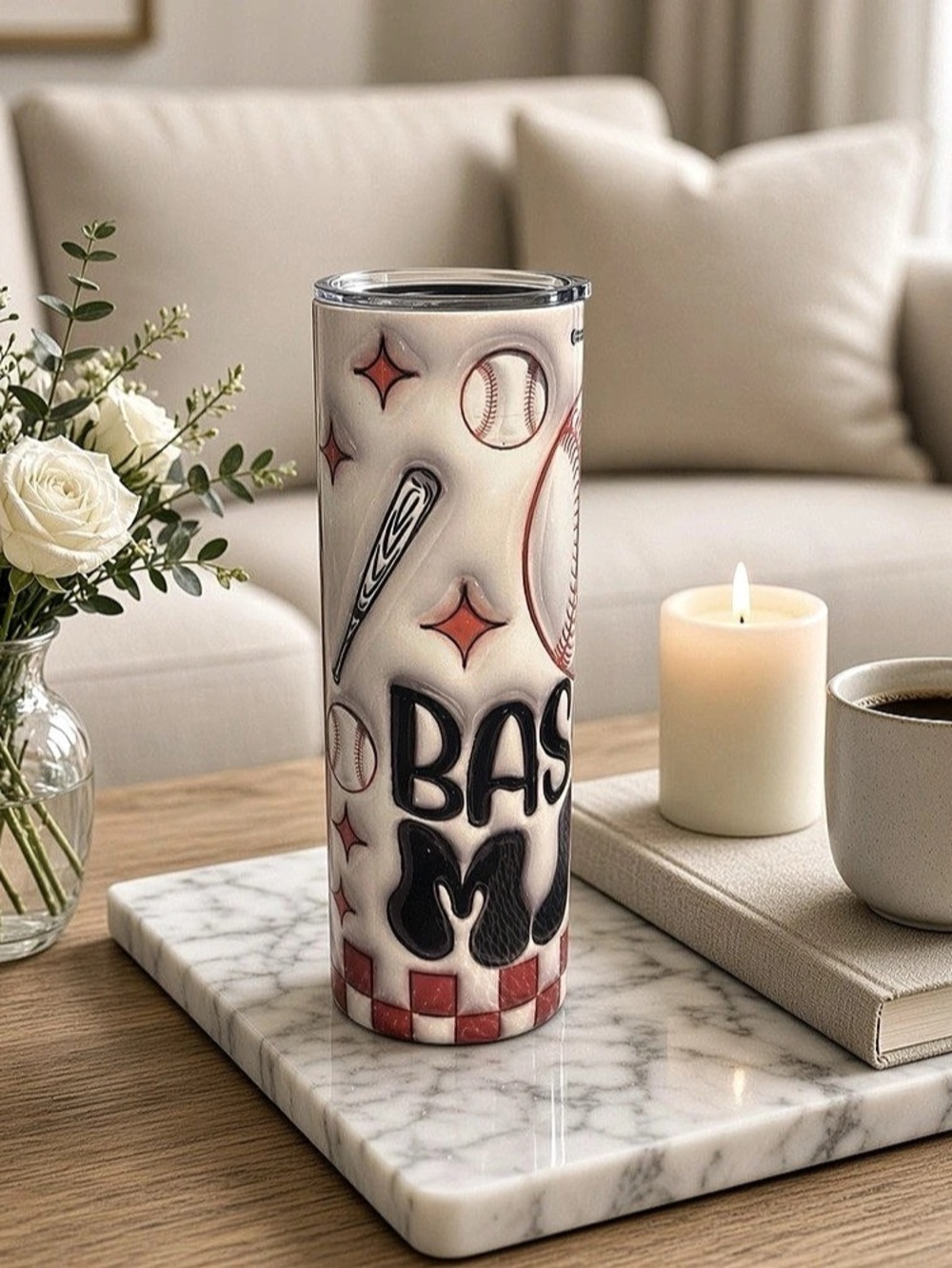 Hogg Outfitters 20 oz Skinny Tumbler Baseball Skinny Tumbler White & Red Like